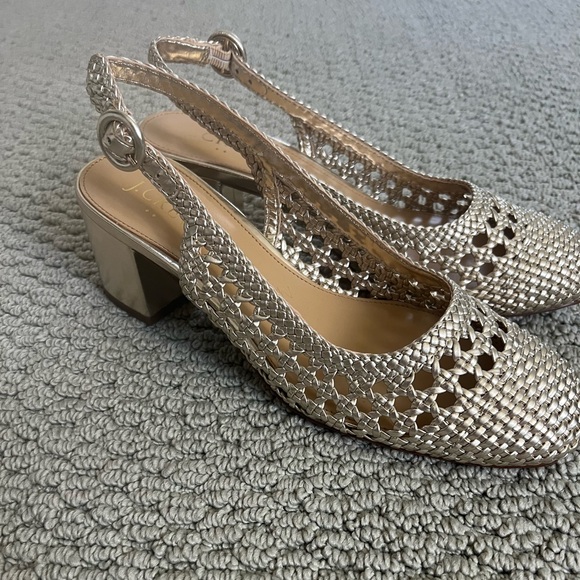 J. Crew Shoes - JCrew Gold Woven slingback heels